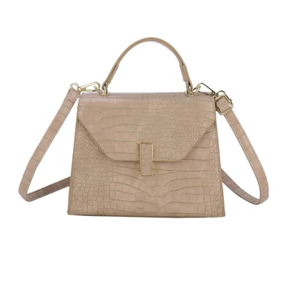 Madison West Tan Crocodile-Embossed Crossbody Bag